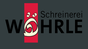Logo der Schreinerei Wöhrle: roter Balken mit verziertem Ö und dem Schriftzug Schreinerei Wöhrle